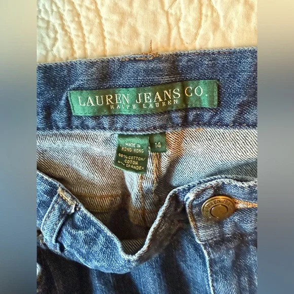 Ralph Lauren Elegant Dark Blue Flare Jeans with embroidered legs. size 14 - Picture 2 of 8